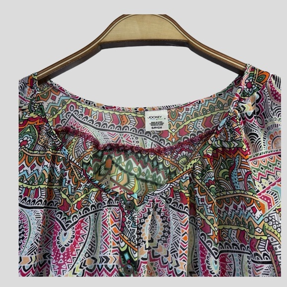 Jockey Women's Blouse S Multicolor Abstract Floral Print Garter Sleeve Loose Fit - Picture 2 of 13